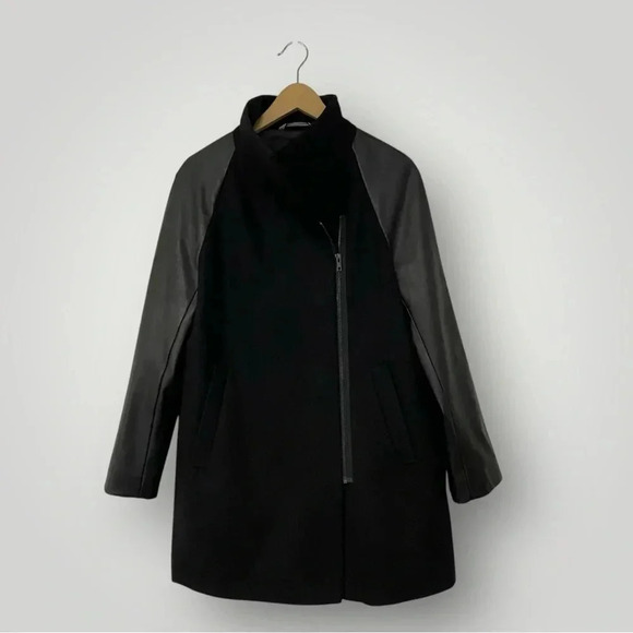 J. Crew Coat Vegan Leather Wool Black - Picture 8 of 9